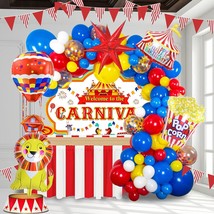 Carnival Red Blue Yellow Balloon Garland Kit Primary Color And Lion &amp; Popcorn &amp;  - £29.53 GBP