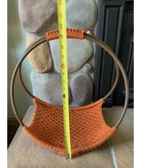 Lg Macrame Basket Log Holder Retro Burnt Orange Boho Faux Wood Handles E... - $79.30