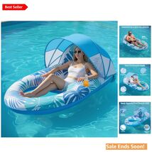 Adjustable Canopy Pool Float: XL Inflatable Lounger with Drink Holders &amp;... - $83.11