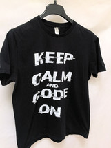 Keep Calm And Code On L T Shirt Black White Graphic Tee Computers Geek Nerd - £17.21 GBP