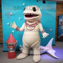 Cream Shark mascot costume character dressed with a Bikini and Necklaces - £956.56 GBP