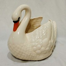 Swam Bird Planter Vintage Hand Painted Damaged Cracked 8&quot;  White - £14.14 GBP