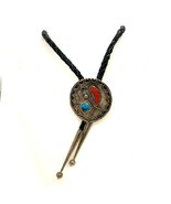 Vtg Signed Sterling Bennett Navajo Coral Turquoise Stone Black Leather B... - $3,088.88 MXN