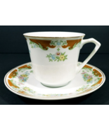 Rust Colored Trim and Floral Cup and Saucer With G Symbol Makers Mark on... - $16.72 CAD