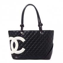 Calfskin Quilted Large Cambon Tote Black White - £2,198.62 GBP