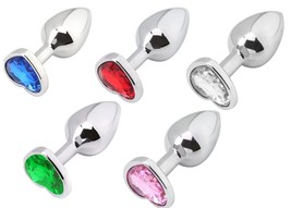 Anal Stainless Steel Heart Shape Jeweled Large Butt Plug - $14.99