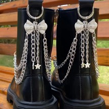Set of Gothic Emo Silver Bow &amp; Star Chain Boot Shoe Charm – Accessories - $18.00