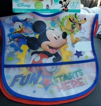 Disney Mickey Mouse + 2 pk Toddler Bibs 6M+ Water Resistant - PVC Free -... - £7.64 GBP