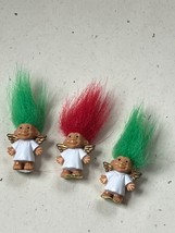 Lot of Mini Russ Plastic TROLL Angel Dolls w Green &amp; Red Fuzzy Hair  – 2 and 3/8 - £8.89 GBP