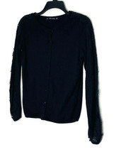 Zara Knit Size Medium Black Cardigan Sweater Crochet Lace Sleeve Detail ... - £14.91 GBP