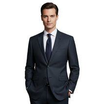 Men Renoir Suit Super 140 Wool Side Vent Slim Fit English Plaid 559-3 Navy Blue image 4
