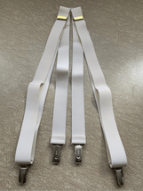 Clip On X Suspenders Braces-White/Gold Accents Elastic EUC 1” Wide - £6.91 GBP
