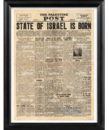 FRAMED 18X24&quot; REPRO 1948 PALESTINE POST THE STATE OF ISRAEL IS BORN FRON... - $134.19