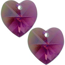 2 Amethyst AB Swarovski Crystal Heart Charm 14mm New - $19.12