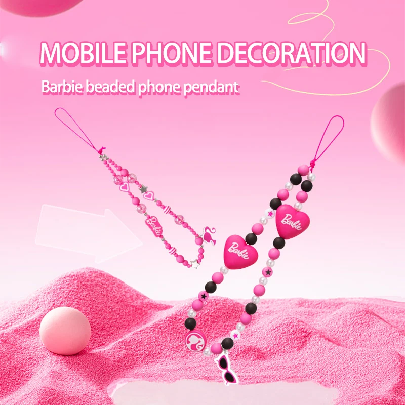 MINISO X Barbie Joint Series Pendant Pink Lanyard Sparkling Beaded Mobile Phone - £15.59 GBP