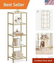 Modern 5-Tier Tempered Glass Bookcase with Gold Steel Frame - Stylish &amp; ... - $1,485.02 MXN
