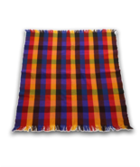 Vtg 60s 70s Mid Century Modern MCM Rainbow Checkered Wool Fringed Blanke... - $63.07