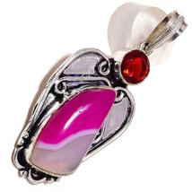 Pink Agate with Mexican Red Apatite Gemstone 925 Silver Handmade Antique Pendant - £7.90 GBP