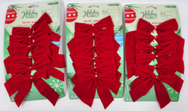 Red Velvet Christmas Holiday Bow Decorations Tree Decor Gold Red 18 Bows 4.5 in. - £9.56 GBP