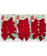 Red Velvet Christmas Holiday Bow Decorations Tree Decor Gold Red 18 Bows... - £9.43 GBP