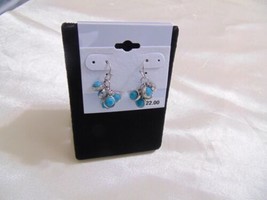 Department Store 1 1/4&quot; Silver Tone Teal Dangle Drop Earrings E608 - $9.59