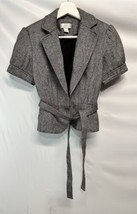 Ann Taylor Loft Black White Cropped Wool Blend Herringbone Jacket Belted 2 - £23.23 GBP