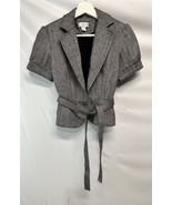 Ann Taylor Loft Black White Cropped Wool Blend Herringbone Jacket Belted 2 - $40.66 CAD