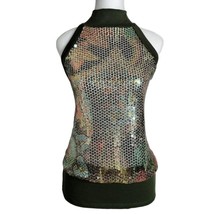 Body Central Size L Hunter Green Multi Color Sequin Sleeveless Halter Top - £19.97 GBP