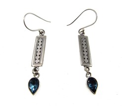 Handmade Solid 925 Sterling Silver &amp; Faceted Blue Topaz Balinese Earrings Bali - £24.94 GBP