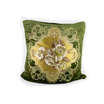 Green Velvet Pillow, Embroidered Gold Flower, High Qualty, Gold Flower, ... - £109.31 GBP