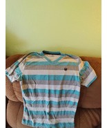 Zoo York Shirt Striped T-shirt Blue Grey Black Mens Medium V-Neck - $10.94 CAD