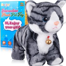 Pattern Gray Robot Cat Plush Cat Stuffed Animal Interactive Cat , Meow Kitten To - £40.88 GBP