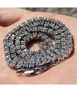 3.5mm Round Cubic Zirconia Tennis Necklace 24&quot; Men&#39;s 14K White Gold Plated - $989.18 CAD