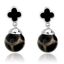 High Polish Stainless Steel Faceted Black and Brown Bead Earrings TK316 - £12.18 GBP