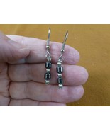 EE-372) 6mm cylinder Black hematite gemstone 2 bead silver wire dangle E... - $186.21 MXN