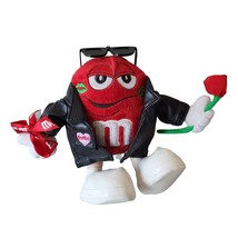 Red M&amp;Ms 8 in Valentines Day Rose Kisses Plush Leather Jacket Stuffed Animal - £12.52 GBP