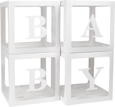Baby Boxes with Letters for Baby Shower, 4 Transparent Balloon Boxes with 16 Let - £9.93 GBP