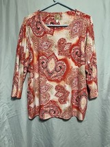 JM Collection 3/4 Sleeves Women’s 2X  White With Red Design Raised Stitc... - $19.80