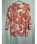 JM Collection 3/4 Sleeves Women’s 2X  White With Red Design Raised Stitc... - $27.78 CAD