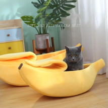Banana Cat Bed House Funny Cute Cozy Pet Cat Nest Warm Comfort Soft Washable USA - £27.91 GBP