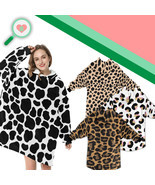 Animal Print Sherpa Fleece Hooded Robe Cloak Poncho - $64.67 CAD+