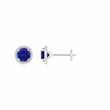 Natural Tanzanite Halo Earrings with Diamond in 14K Gold (Grade-AAAA , 6MM) - £1,449.19 GBP