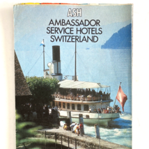 1978 Vintage Map Of Switzerland by ASH Ambassador Service Hotels Fold-Out w/ Ads - £39.92 GBP