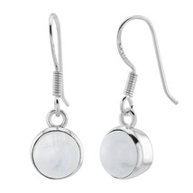 Round Moonstone Charms 925 Silver Fish Hook Earrings - £22.22 GBP