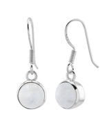 Round Moonstone Charms 925 Silver Fish Hook Earrings - £22.08 GBP