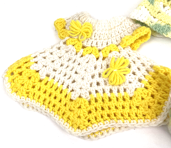 Vintage Doll Clothes Lot Knit Crochet Dress Cape Hat Panties Yellow Green - £21.33 GBP