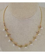 Vtg 16 3/4&quot; Seed Pearl Rhinestones Goldtone Chain Necklace Costume Jewelry - $169.61 MXN