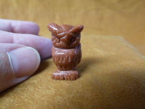 (Y-BIR-OW-503) 1&quot; baby GOLDSTONE OWL bird gemstone carving baby OWLS nig... - $8.59