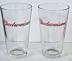 Lot of 2 Budweiser Beer Glasses Gold Crown White Outline Logo 16oz 5 7/8" Tall - $14.92