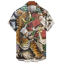 Asian tiger dragon fight art colorful digital printed mens button up shirt tops uh8m4 thumb200